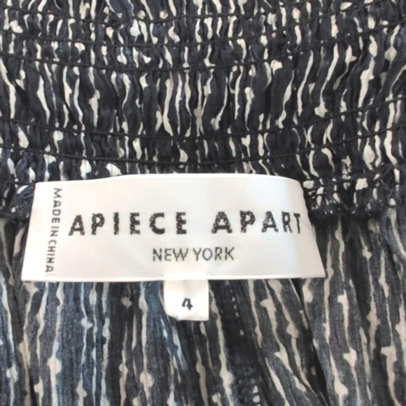 APIECE APART Silk Blue & White Printed Glorieta Top with Tassel Tie Sleeves SZ 4 - Picture 8 of 10